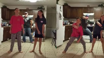 Девочки решили снять свой танец на видео. Но взгляните, что сделал папа!
