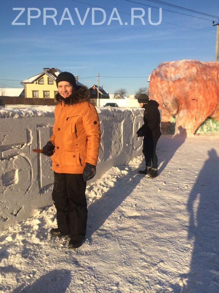Зеленодольские художники Валерий Макаров и Сергей Царев  создали снежную надпись «Зеленодольский бык 2021»