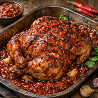 Запечённый цыплёнок в аджике — сочный, как в кино