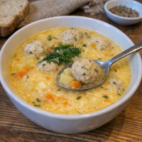 Сырный суп с куриными фрикадельками: нежный, как от бабушки