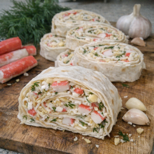 Рулет из лаваша с крабовыми палочками и сыром: закуска за 10 минут