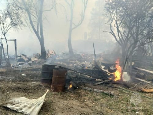 На пожаре в посёлке Васильево удалось не допустить перехода огня на другие жилые дома