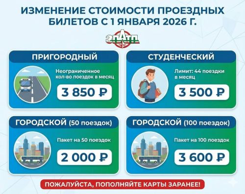 Информация об изменении стоимости проездных с 1 января 2026 года