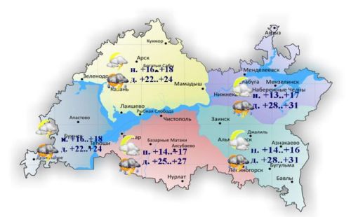 В среду в Татарстане пройдут ливни с грозами