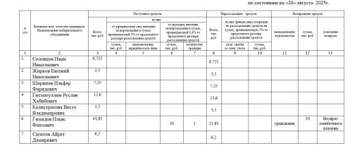 Сведения о поступлении и расходовании средств избирательных фондов кандидатов, избирательных объединений, выдвинувших списки кандидатов, при проведении выборов в органы местного самоуправления Республики Татарстан