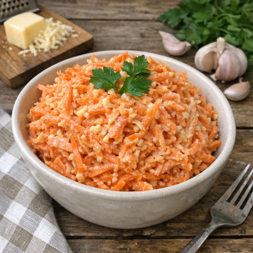 Салат из моркови с сыром и чесноком: готовится быстрее, чем чистится морковь
