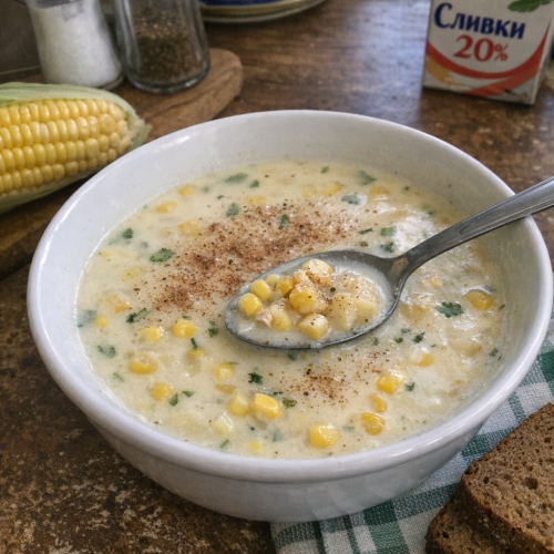 Как приготовить бархатистый кукурузный со сливками и мускатным орехом