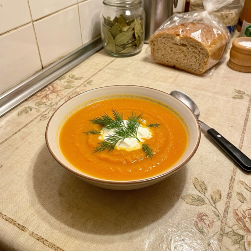 Морковный суп-пюре на курином бульоне со сливками и молоком — готовится за 25 минут