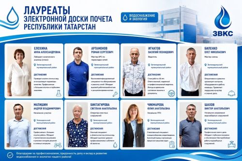 Восемь сотрудников Зеленодольского водоканала занесены на электронную Доску почета Татарстана