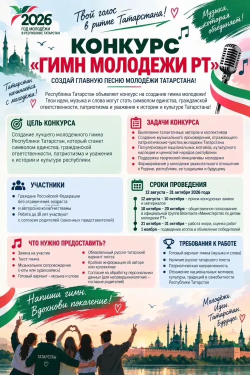 Молодёжь Татарстана приглашает принять участие в конкурсе «Гимн молодёжи РТ»
