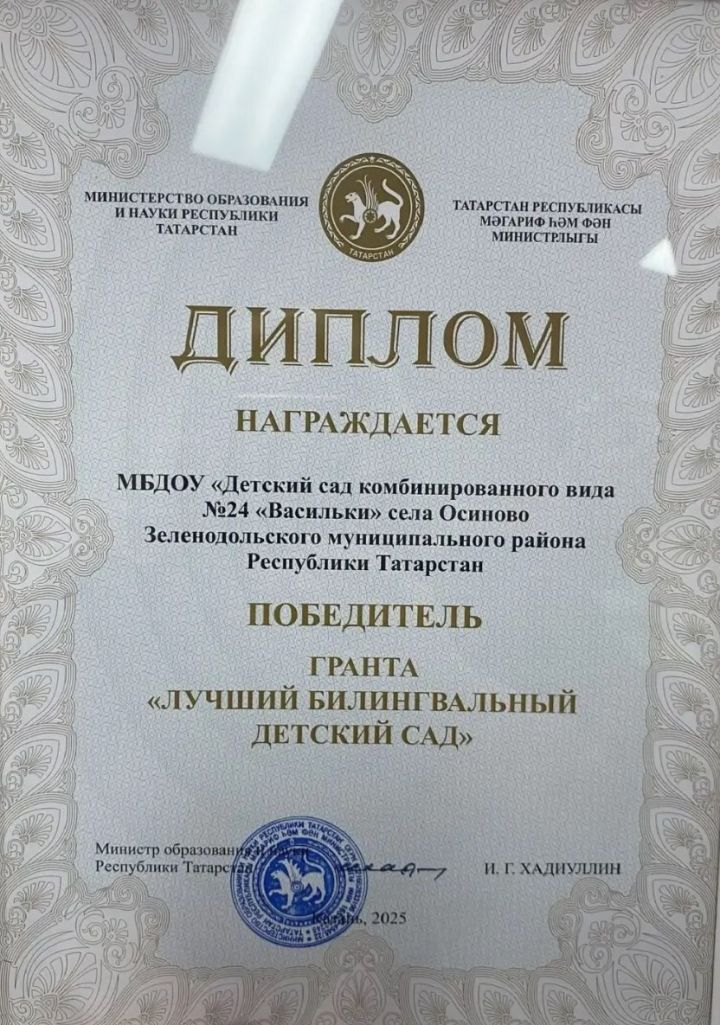 Лучшим билингвальным детским садом признан детсад из Зеленодольского района