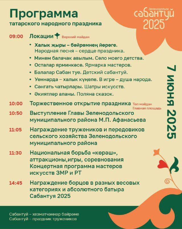 Программа Сабантуя в Зеленодольске 2025