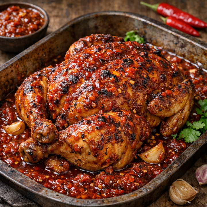 Запечённый цыплёнок в аджике — сочный, как в кино