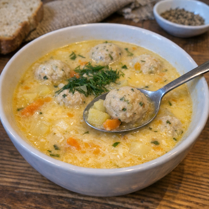 Сырный суп с куриными фрикадельками: нежный, как от бабушки