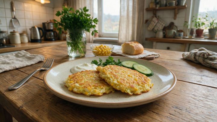 Быстрый и сытный рецепт блинчика из капусты с кукурузой на завтрак